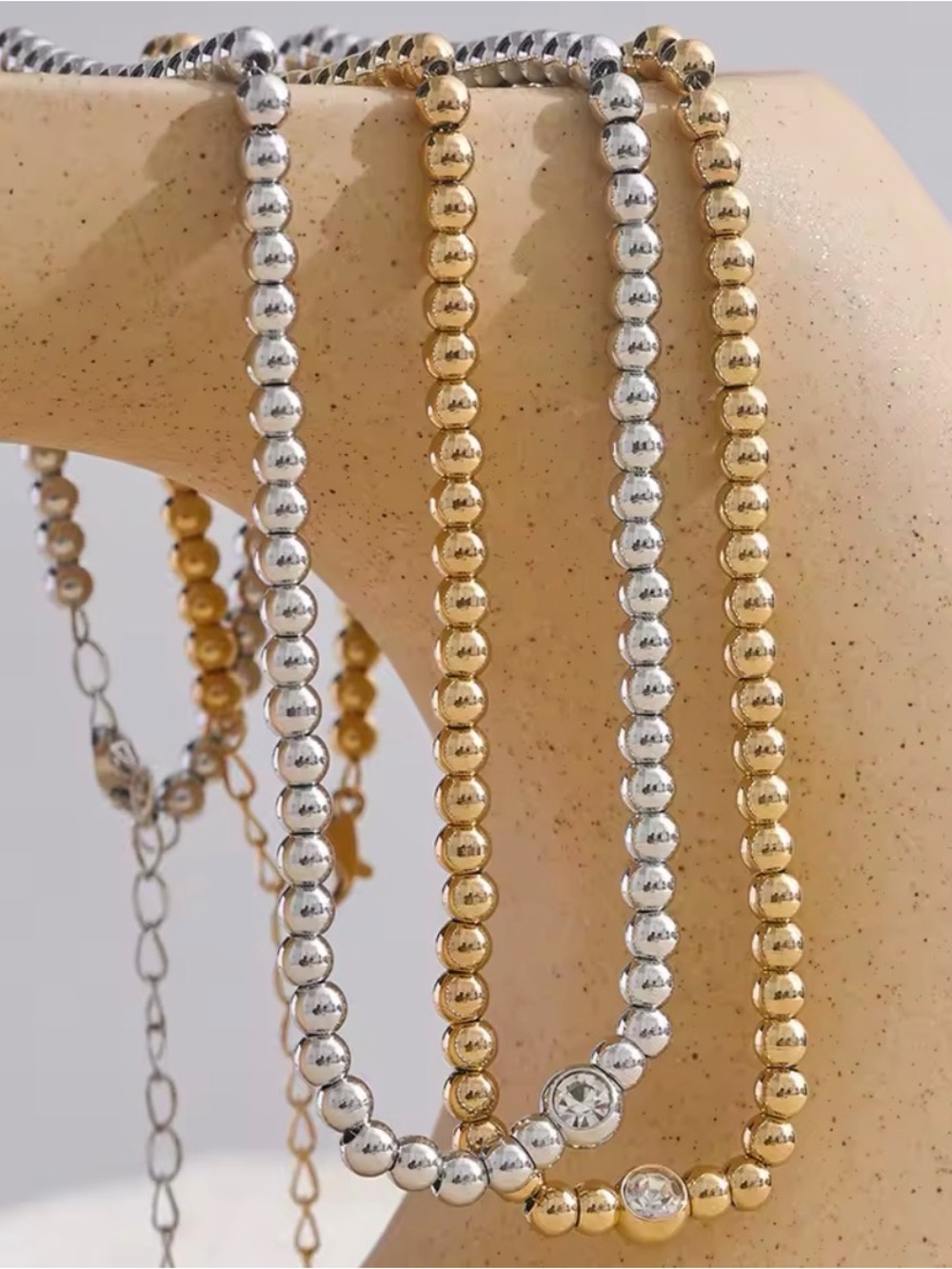 Silver tone Beaded Necklace with Clear Crystal Accent - Picture 8 of 8